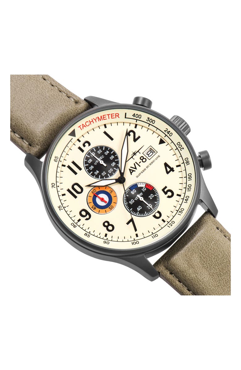 AVI-8 Hawker Hurricane Chronograph Leather Strap Watch, 42mm, Alternate, color, 