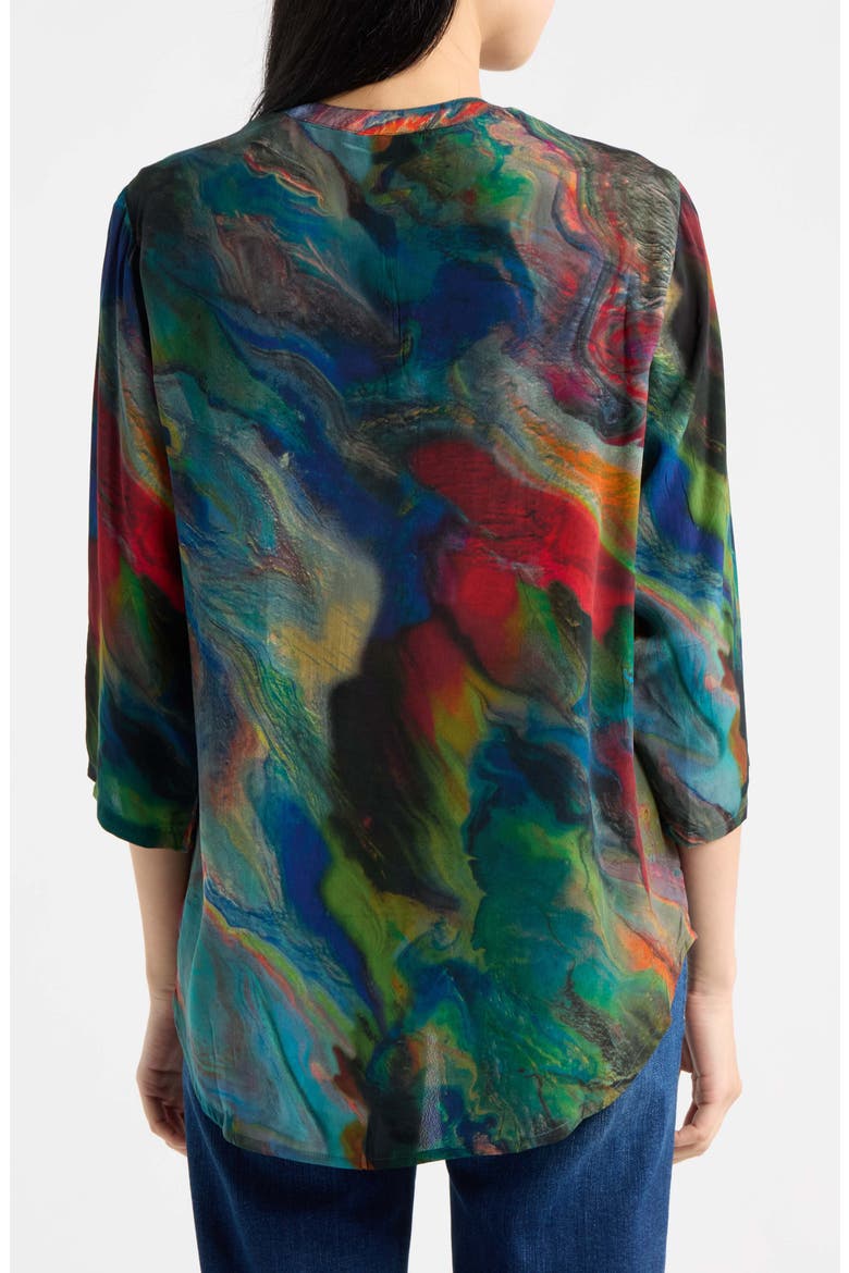 Mandarin Collar Button-Up Shirt, Alternate, color, EMERALD AUORA MULTI