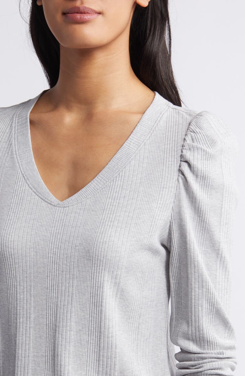 Wit & Wisdom Puff Shoulder Rib Top, Alternate, color, Heather Grey