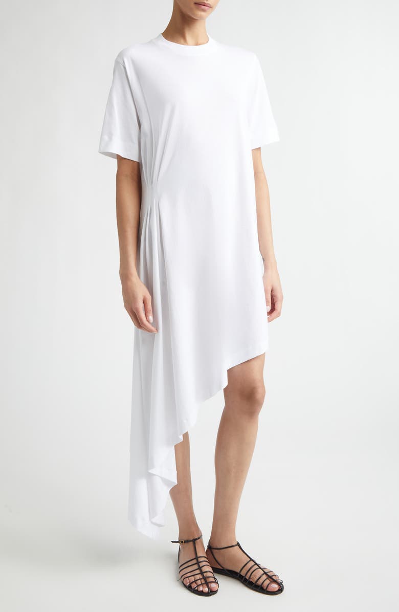 LOULOU DE SAISON Igari Asymmetric Pleated Cotton Knit Dress, Alternate, color, White