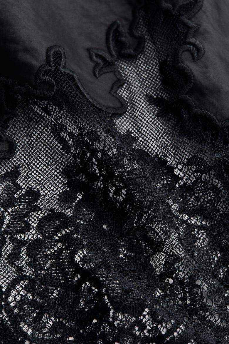 Lace-trimmed Satin Skirt, Alternate, color, Black