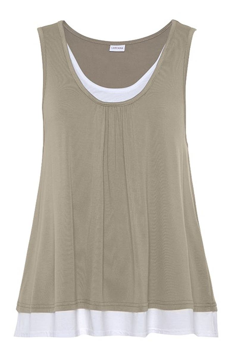 LASCANA Women's Layered Look Sleeveless Top, Alternate, color, Khaki & White