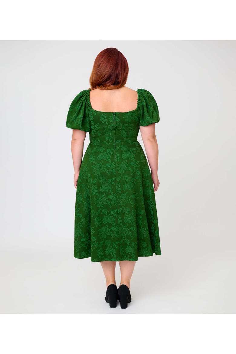 Plus Size Jacquard Sweetheart Swing Dress, Alternate, color, Green Floral Print