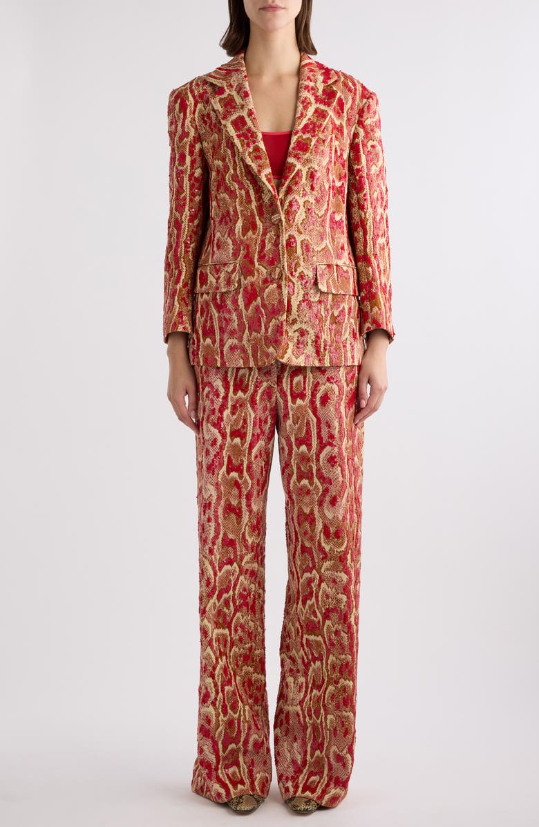 Dries Van Noten Birdy Snakeskin Print Sequin Single Breasted Blazer, Alternate, color, Brique