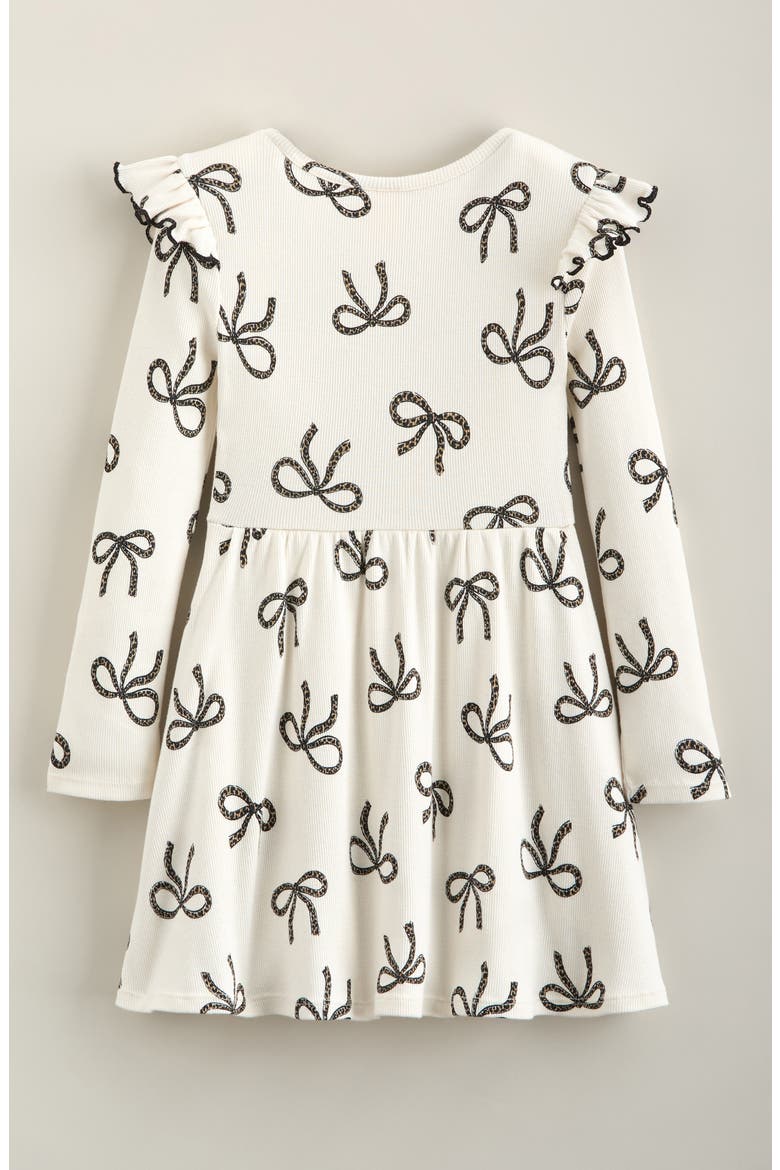 Kids' Ribbed Ruffle Dress, Alternate, color, IVORY TOFU LEOPARD BOWS