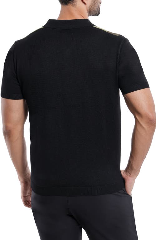 Spring + Mercer Stripe Short Sleeve Button-up Polo Sweater In Black/olive