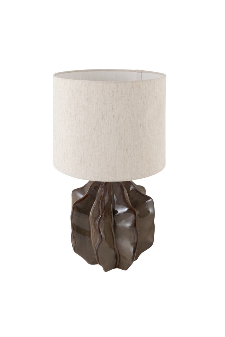 Contemporary Ceramic Table Lamp with Sculptural Base and Fabric, Grey and Cream, Main, color, Grey