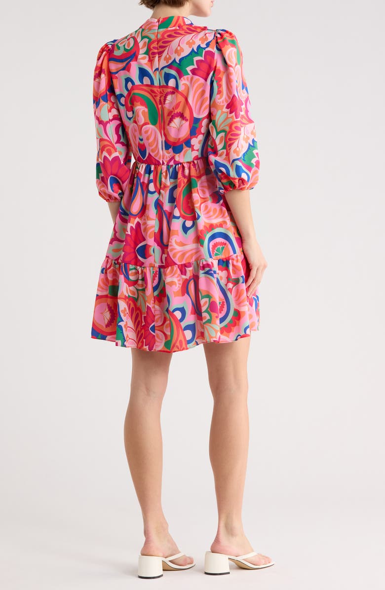 Eliza J Balloon Sleeve Tiered Shift Dress, Alternate, color, Pink Multi