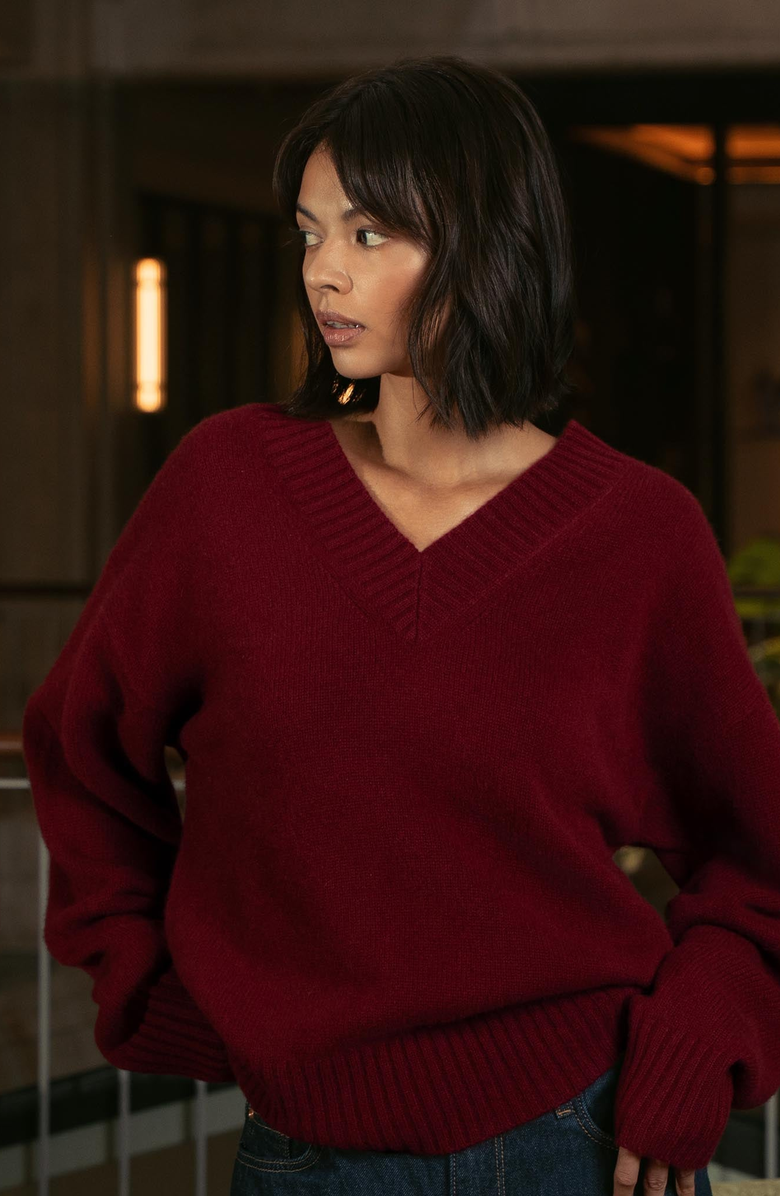Italic Francesca Cashmere V-Neck Sweater, Alternate, color, Pinot Noir