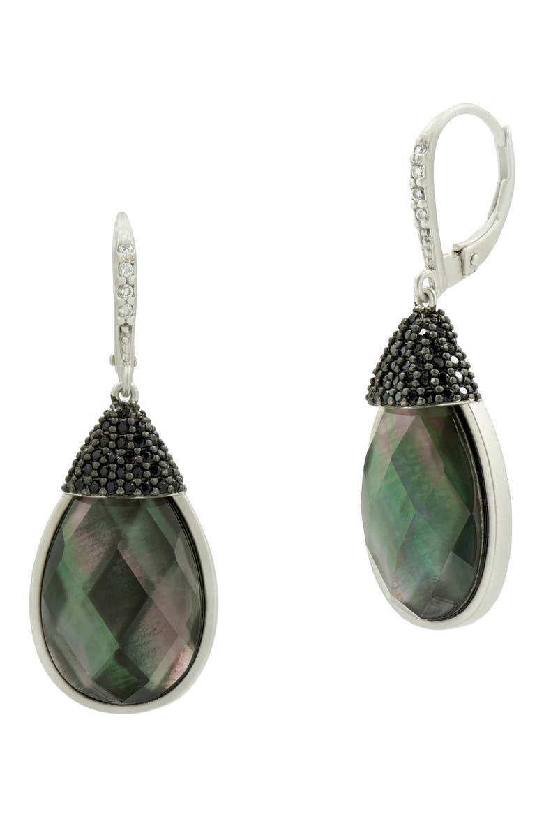 Grey Mother-of-Pearl & Pavé Drop Earrings, Main, color, SILVER/ BLACK