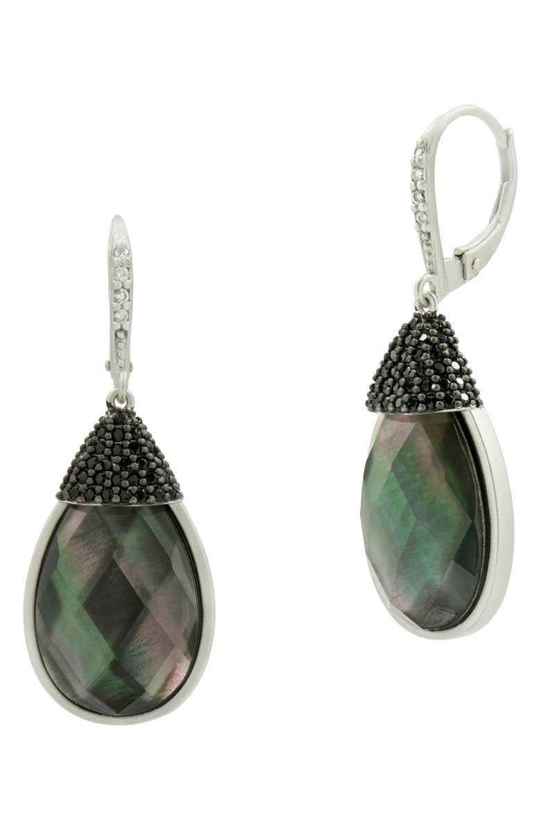 FREIDA ROTHMAN Grey Mother-of-Pearl & Pavé Drop Earrings, Main, color,