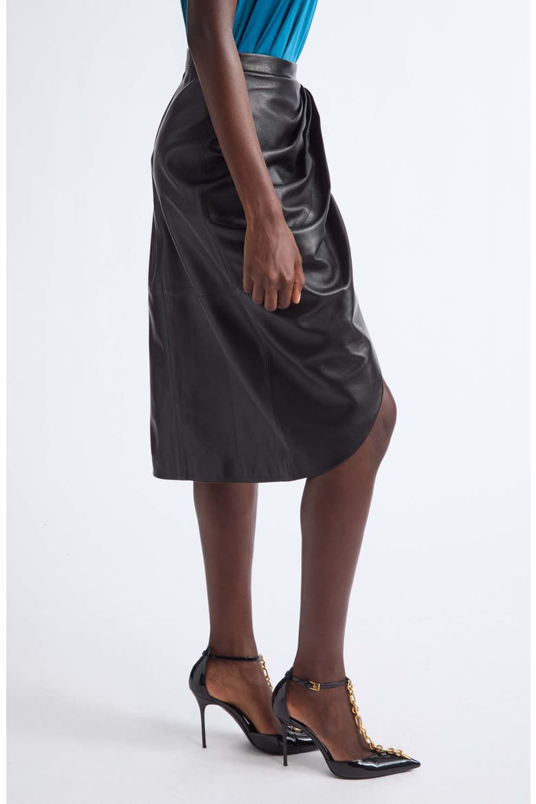 Draped High Waist Leather Midi Skirt, Alternate, color, 0PA BLACK
