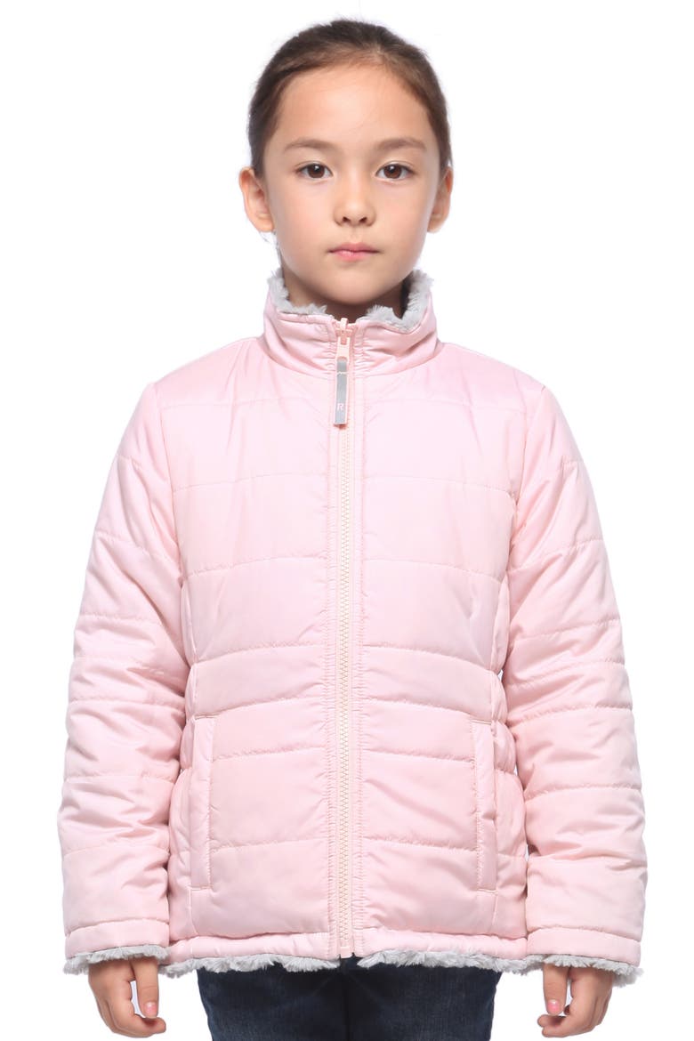 Kids' Reversible Fleece Puffer Jacket, Alternate, color, Frost Gray/ Chalk Pink
