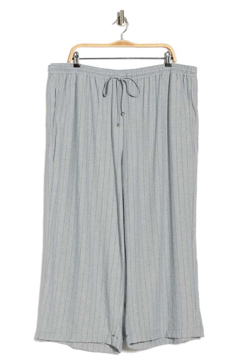 Tie Waist Wide Leg Pants, Alternate, color, DENIM/ BLACK STRIPE