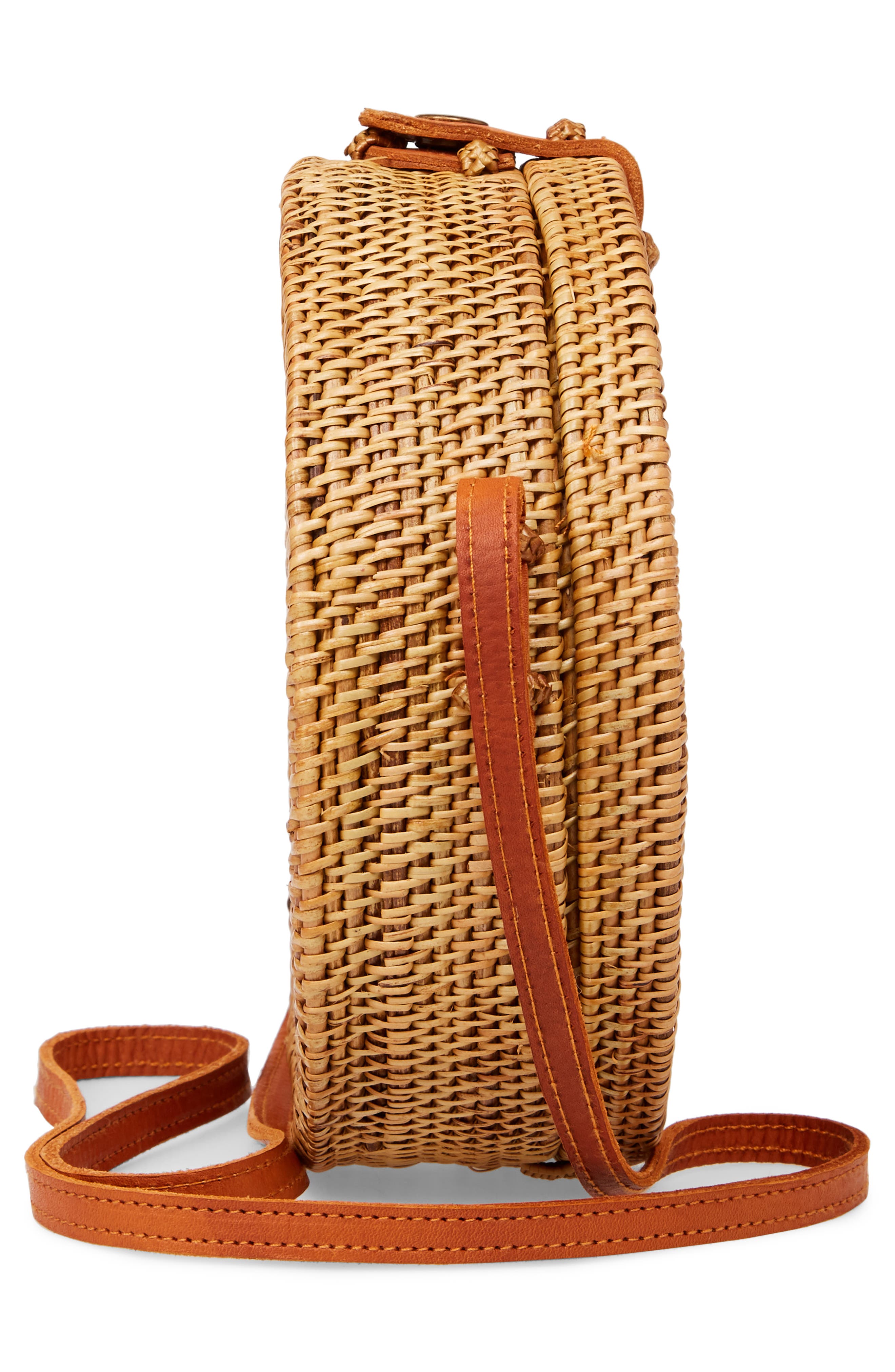 Woven Rattan Circle Basket Crossbody, Alternate, color, TAN