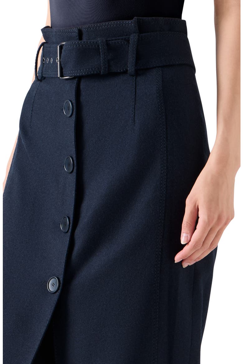 Belted High Waist Virgin Wool Blend Flannel Pencil Skirt, Alternate, color, NAVY