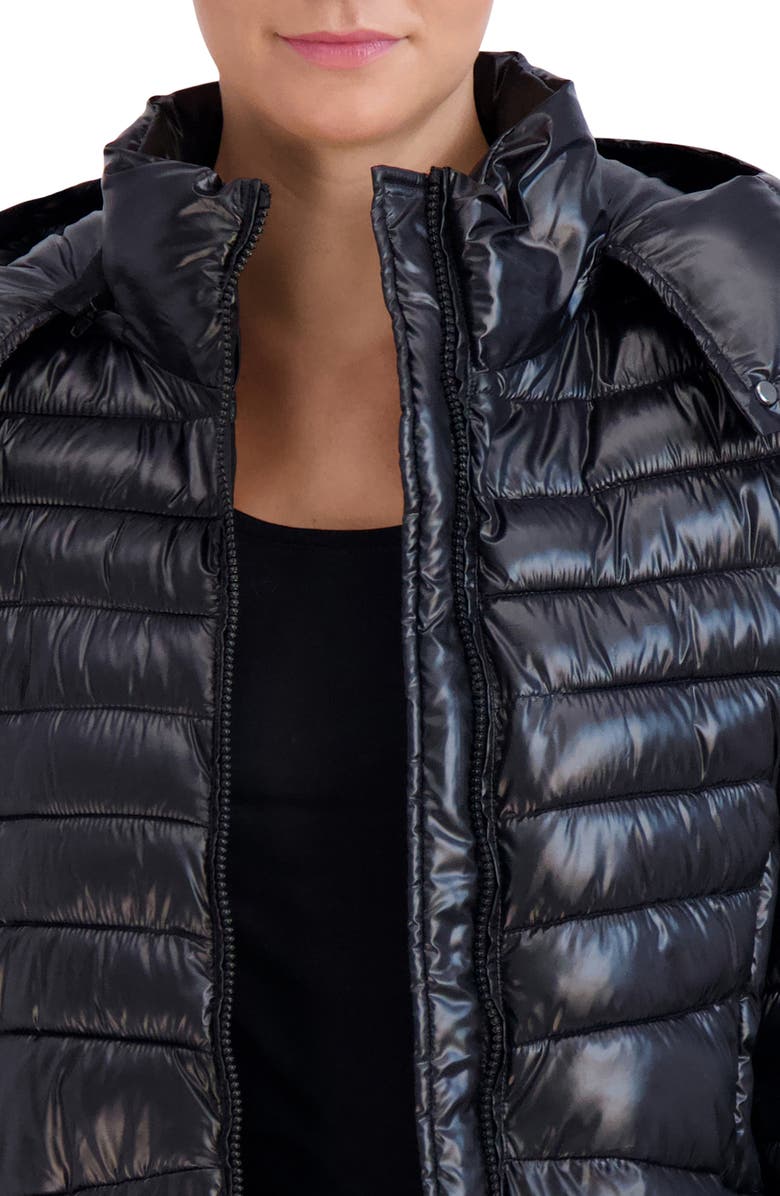 Cole Haan Pearlized Mixed Quilt Hooded Puffer Coat, Alternate, color, 