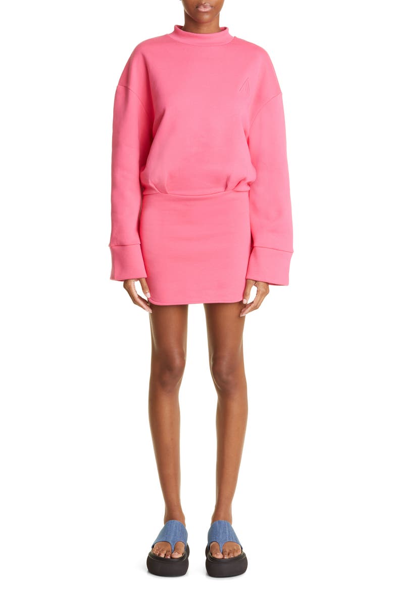 Palmer Long Sleeve Cotton Fleece Minidress, Main, color, STRAWBERRY