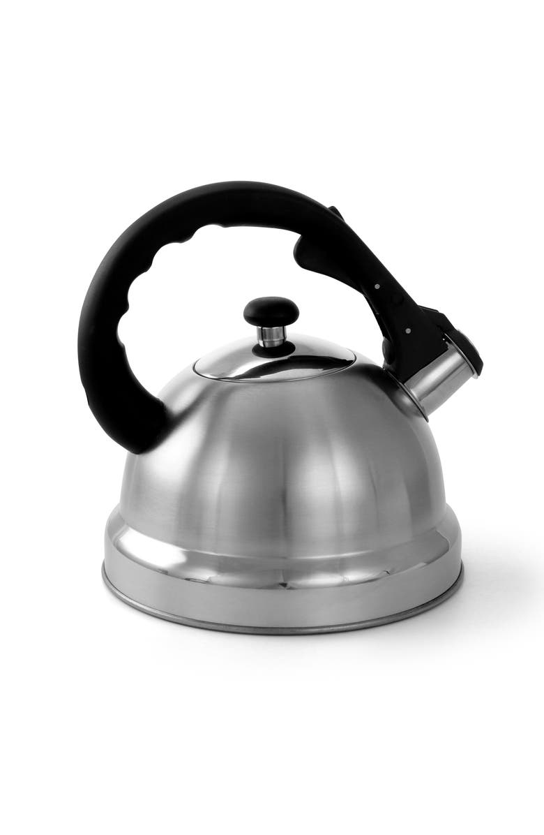MR COFFEE Claale 2.2 Quart Brushed Stainless Steel Whistling Tea Kettle with Nylon Handle, Alternate, color, Metallic Silver