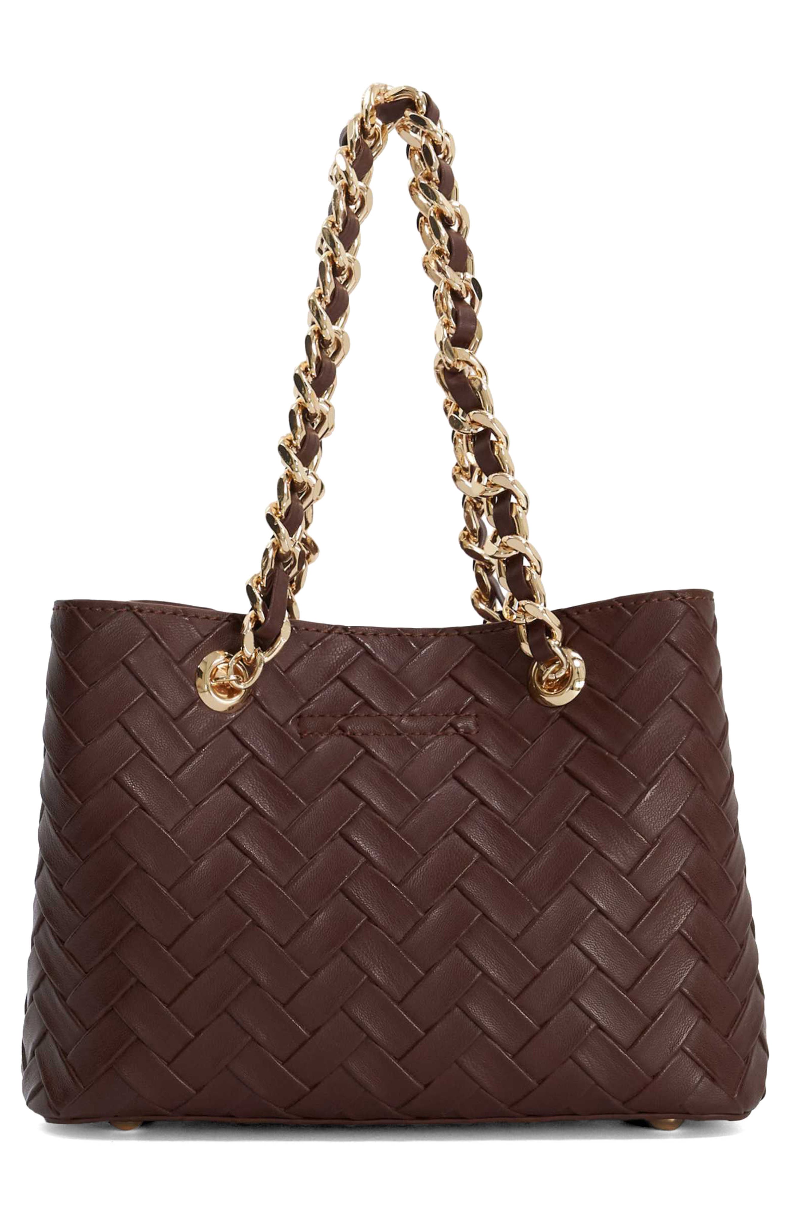 Dinidiemz Woven Faux Leather Tote, Alternate, color, BROWN