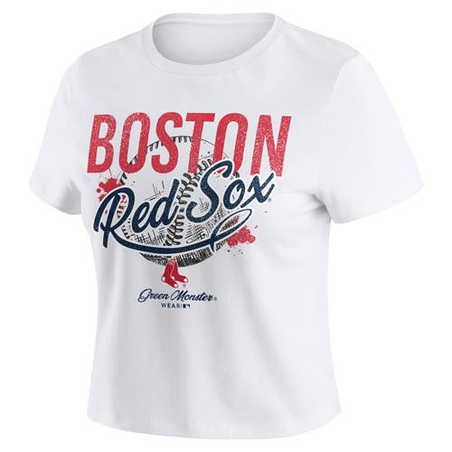 Wear By Erin Andrews White Boston Red Sox Distressed Cropped Baby T-shirt