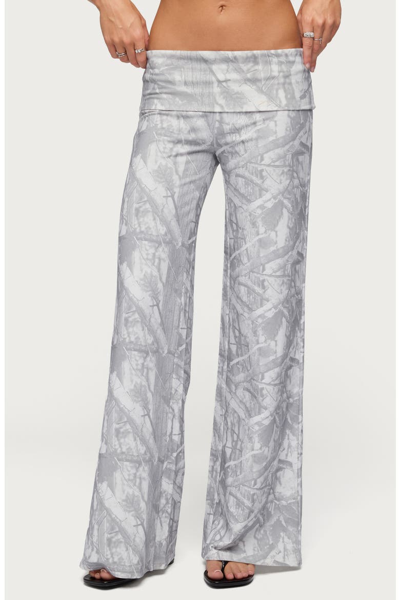 Cammy Camo Wide Leg Foldover Pants, Main, color, GRAY