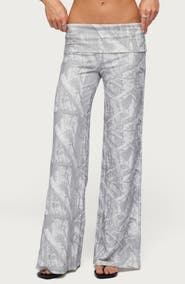 EDIKTED Cammy Camo Wide Leg Foldover Pants