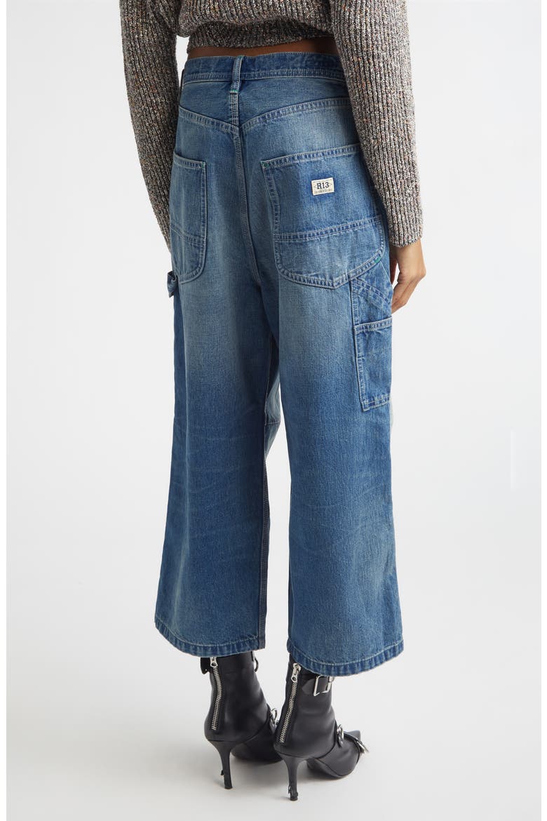 Pleated Crop Wide Leg Carpenter Jeans, Alternate, color, DEPOT BLUE