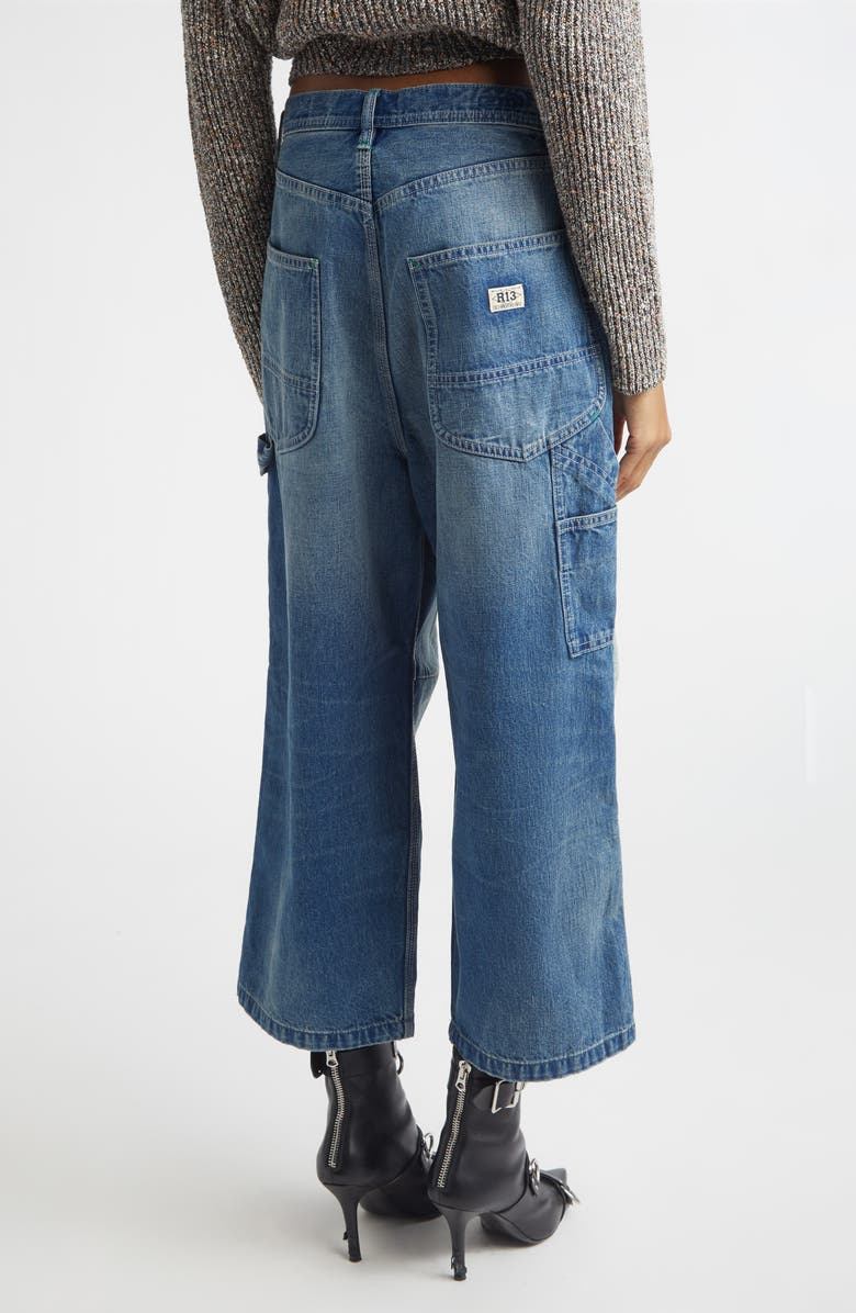 R13 Pleated Crop Wide Leg Carpenter Jeans, Alternate, color, Depot Blue