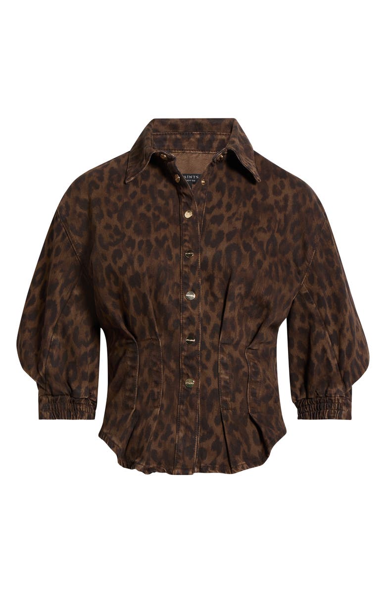 AllSaints Nancy Bishop Sleeve Denim Top, Main, color, Leopard Brown