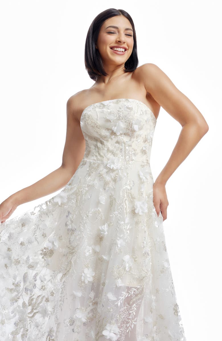 Dress the Population Kailyn Sequin Floral Appliqué Strapless Cocktail Dress, Alternate, color, Off White Multi