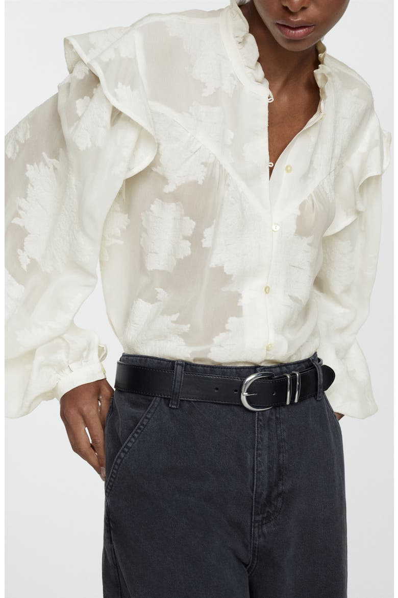 Floral Embroidered Semisheer Button-Up Shirt, Alternate, color, LIGHT BEIGE
