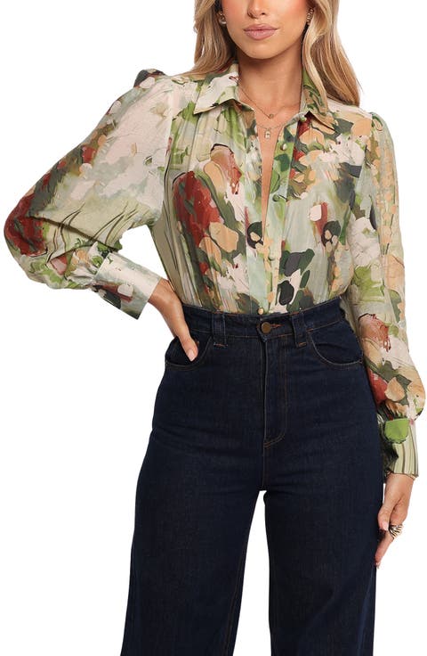 Allise Floral Print Cotton Blend Button-Up Shirt