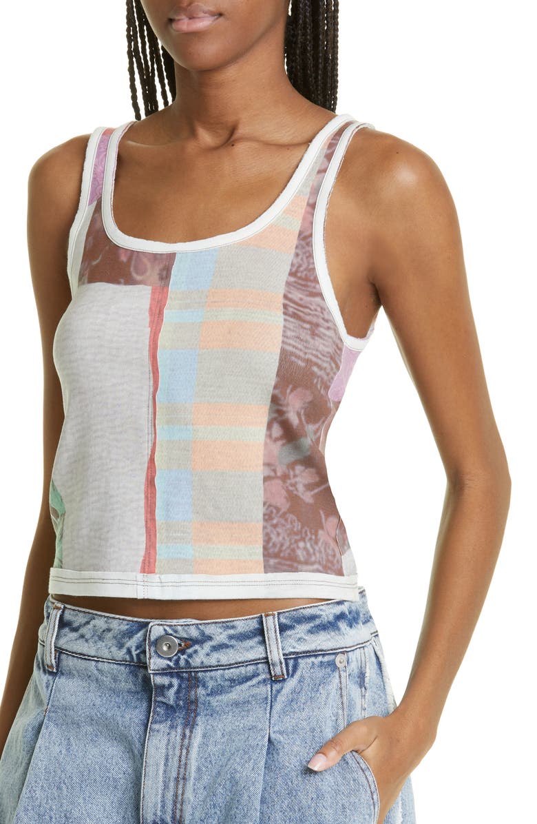 Eckhaus Latta Patch Print Lapped Cotton Jersey Tank, Alternate, color,