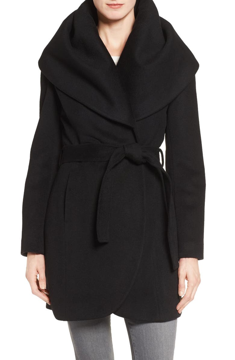 Tahari T Tahari Wool Blend Belted Wrap Coat, Main, color,