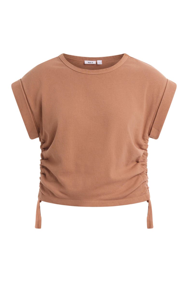 Round Neck Side Drawstrings Tee, Alternate, color, Raw Umber