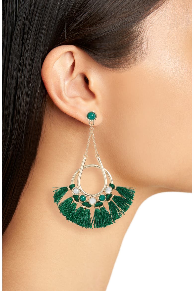 Utopia Tassel Chandelier Earrings, Alternate, color, GOLD/ GREEN TASSELS