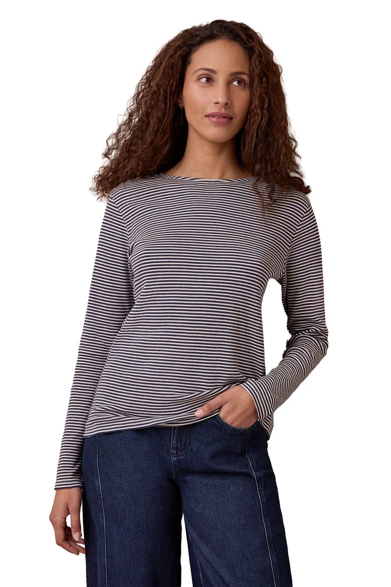 Cotton Striped Long Sleeve Top, Main, color, Dark Navy/ Chalk