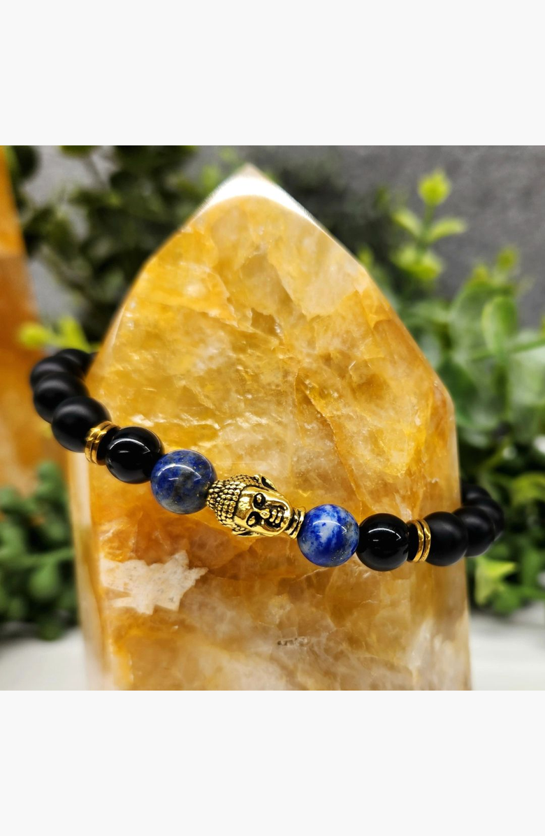 Humanist Beauty Buddha Obsidian Beaded Bracelet, Alternate, color, Green Aventurine / Gold Tone