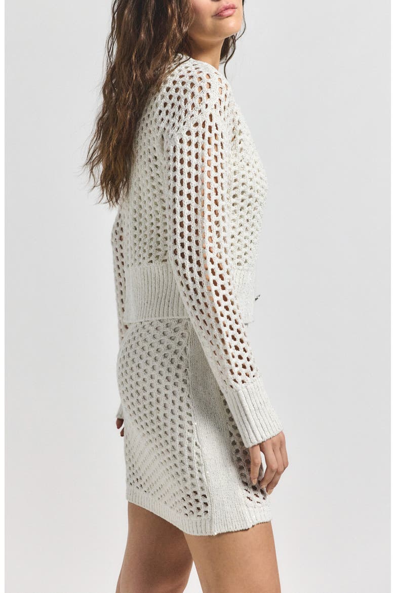 Syvie Sequin Crochet Cardigan, Alternate, color, WHITE