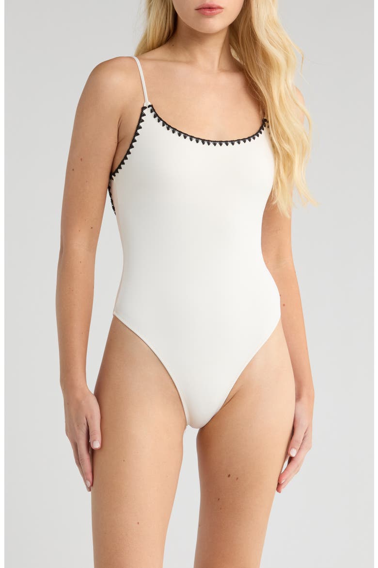 Contrast Trim One-Piece Swimsuit, Main, color, WHITE