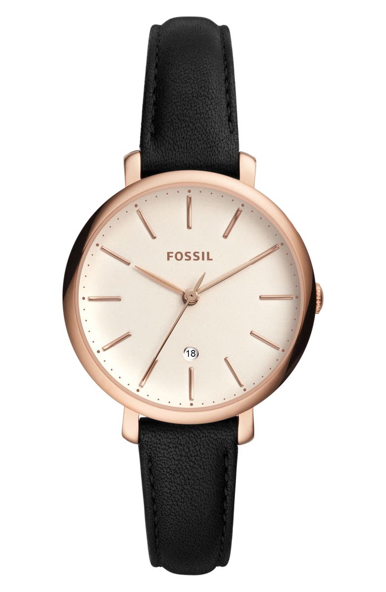 Fossil Jacqueline Leather Strap Watch, 36mm, Main, color, 