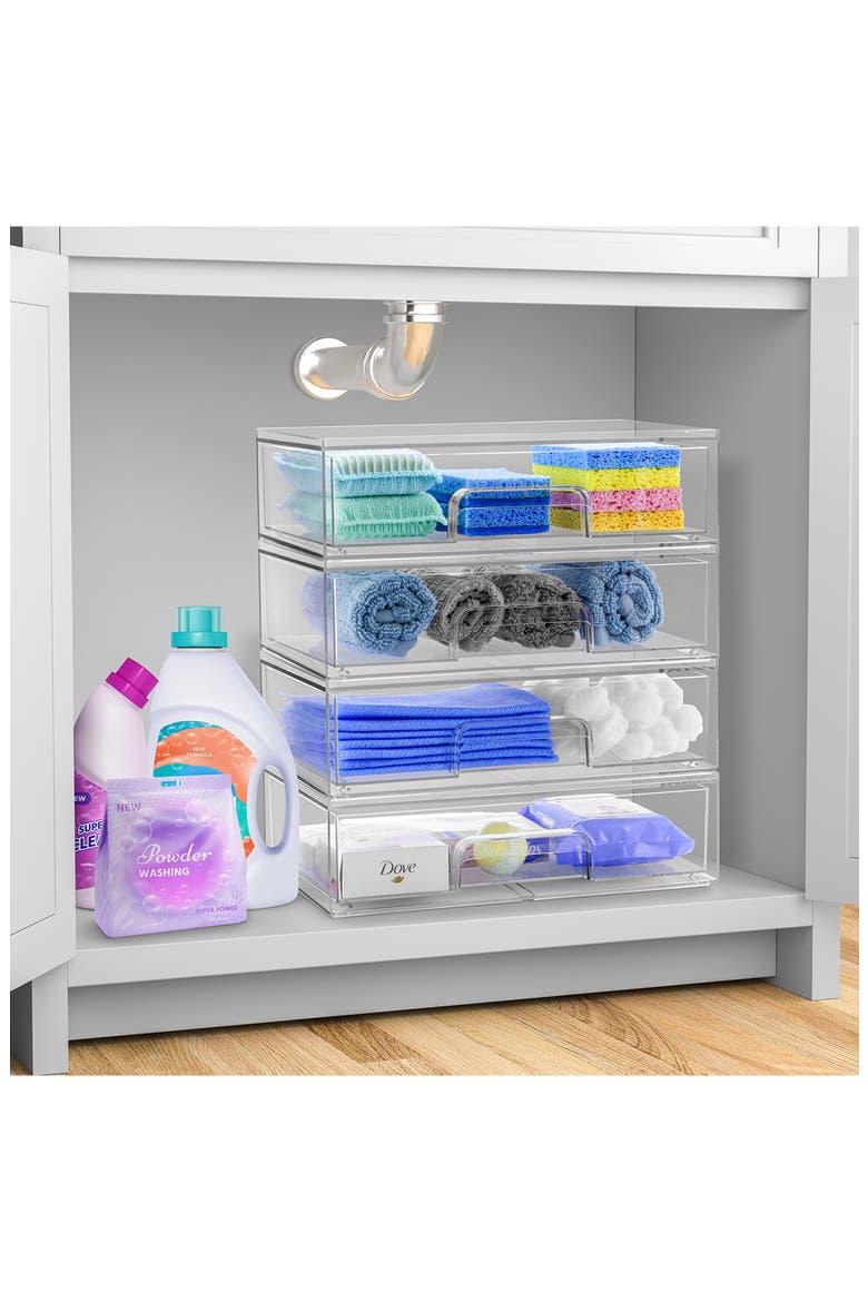 Set of 2 Stackable Acrylic Drawers, Alternate, color, CLEAR