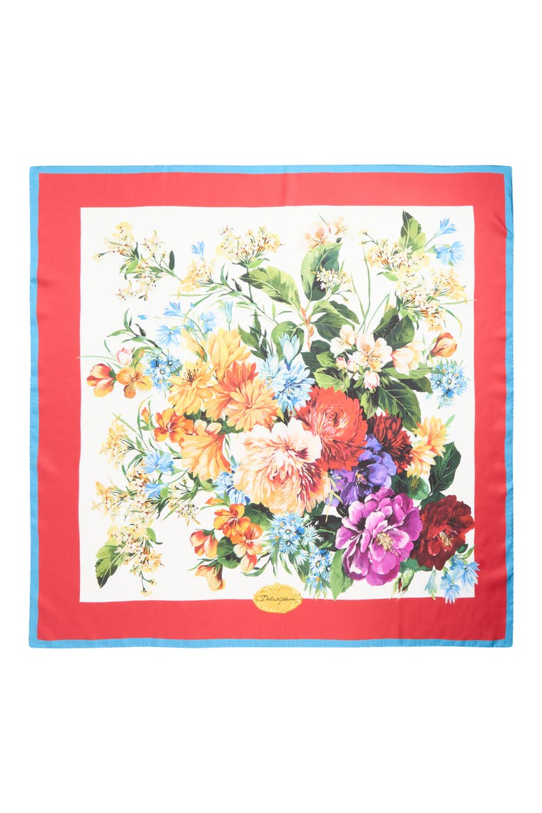 Floral Print Silk Twill Square Scarf, Main, color, HS5PC B.FIORI CRET.B/ ROSSO
