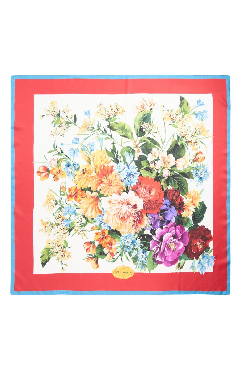 Dolce&Gabbana Floral Print Silk Twill Square Scarf, Main, color, Hs5pc B.fiori Cret.b/ Rosso