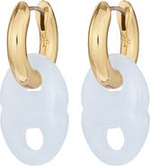 Tory Burch Gemini Two-Tone Link Huggie Hoop Drop Earrings