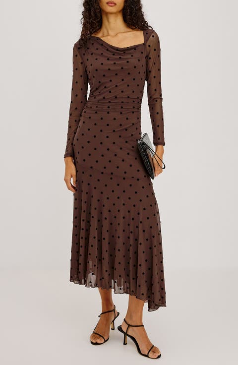 Cambria Polka Dot Mesh Midi Dress