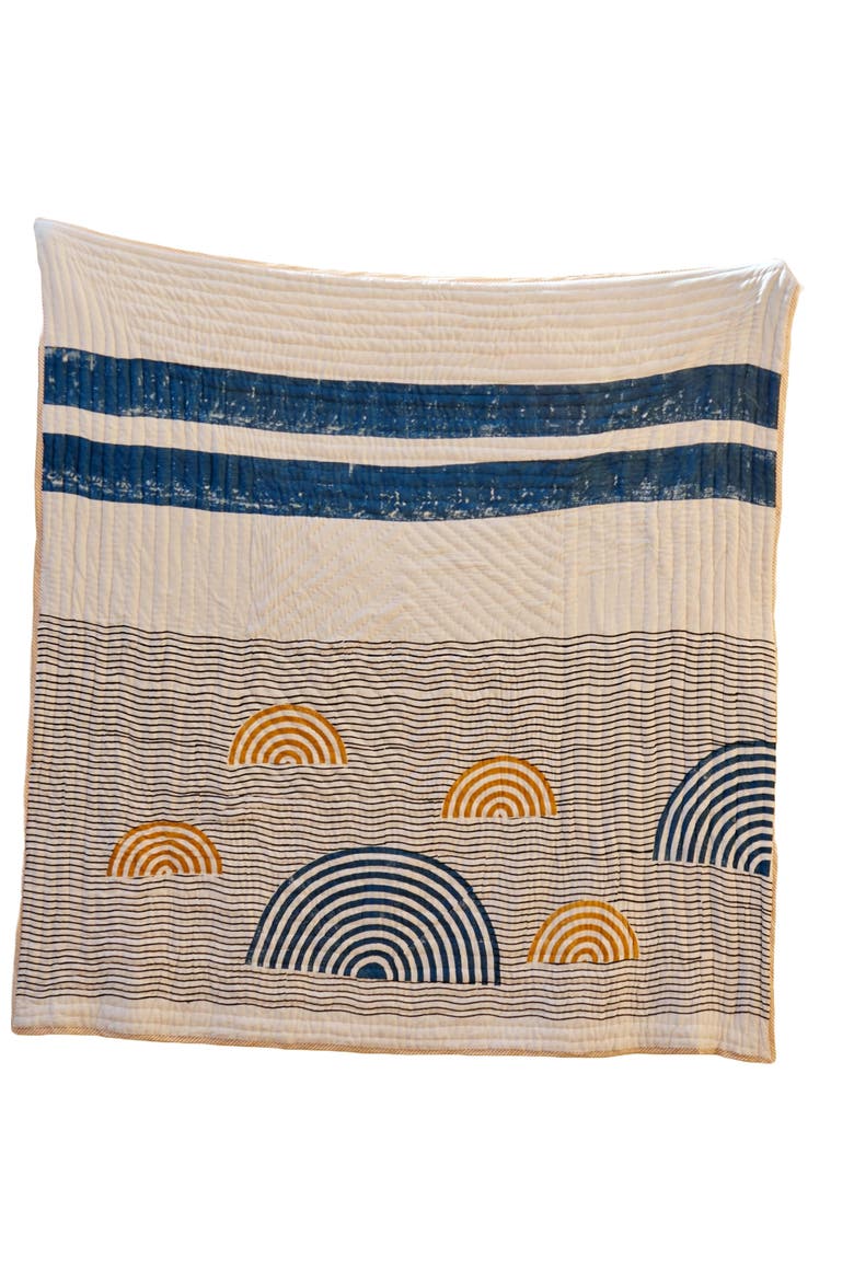 SPIRAL Sunset Quilt Bedding Set With 2 Shams, Alternate, color, white, yellow, blue