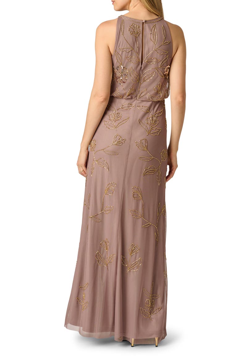 Beaded Floral Sleeveless Blouson Bodice Gown, Alternate, color, STONE