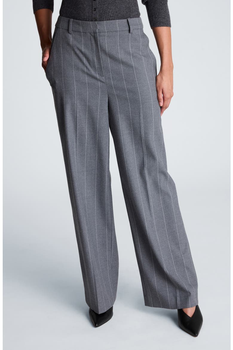 High Waist Pinstripe Wide Leg Pants, Main, color, MD HEATHER GREY/ WHITE